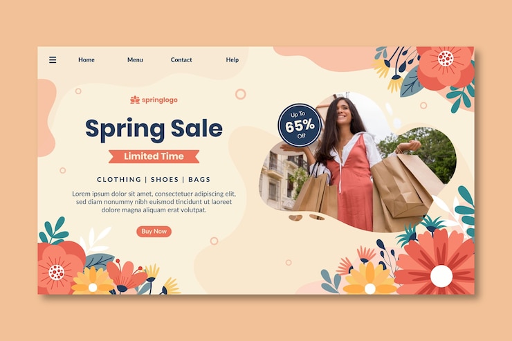 Free Vector flat design spring and model landing page template