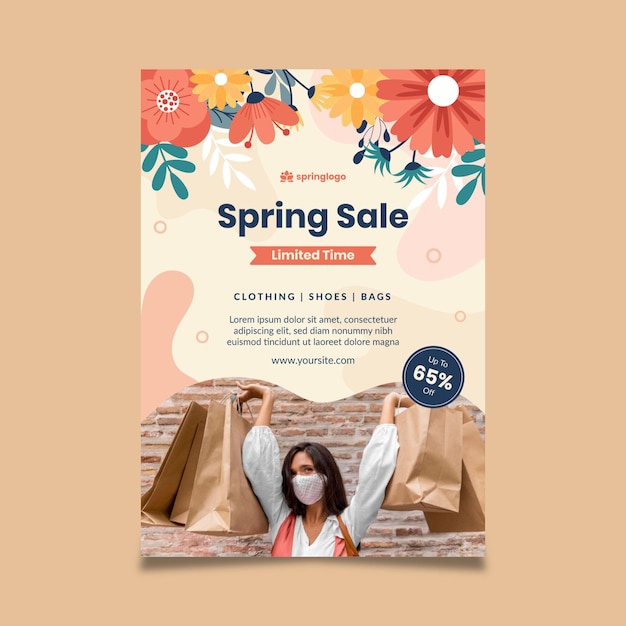 Flat design spring and model poster template