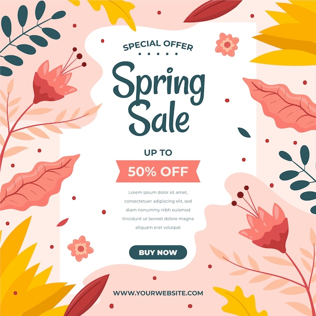 Free vector flat design spring offers with colourful leaves and flowers