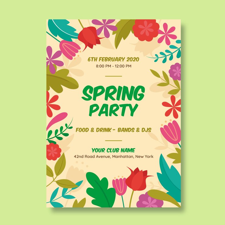 Free Vector flat design spring party flyer template