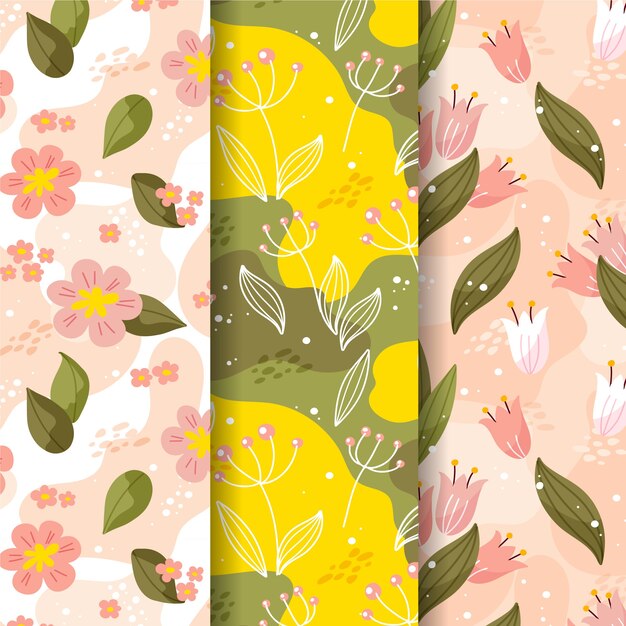 Flat design spring pattern collection