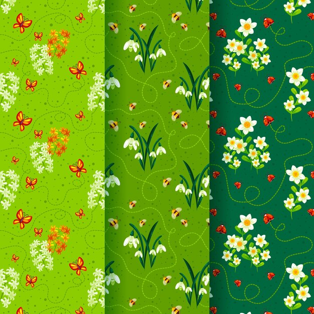 Flat design spring pattern collection