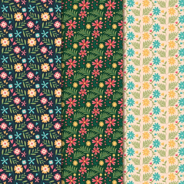 Flat design spring pattern collection