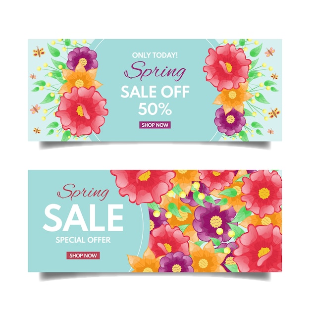 Vettore gratuito banner di vendita promozionale primavera design piatto