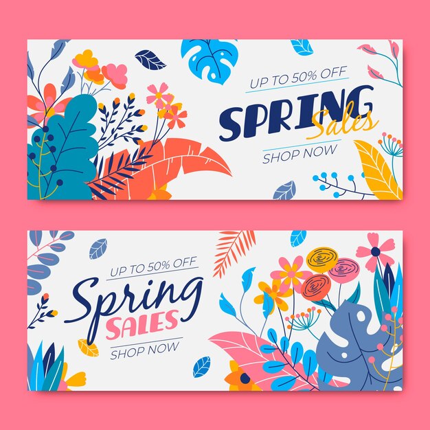 Flat design spring sale banner collection