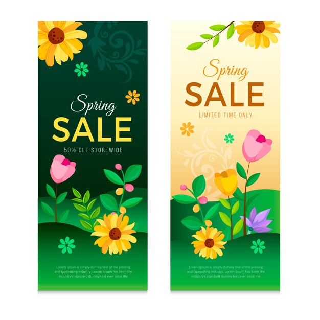 Flat design spring sale banners pack