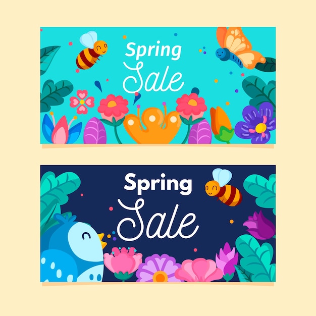 Flat design spring sale banners set