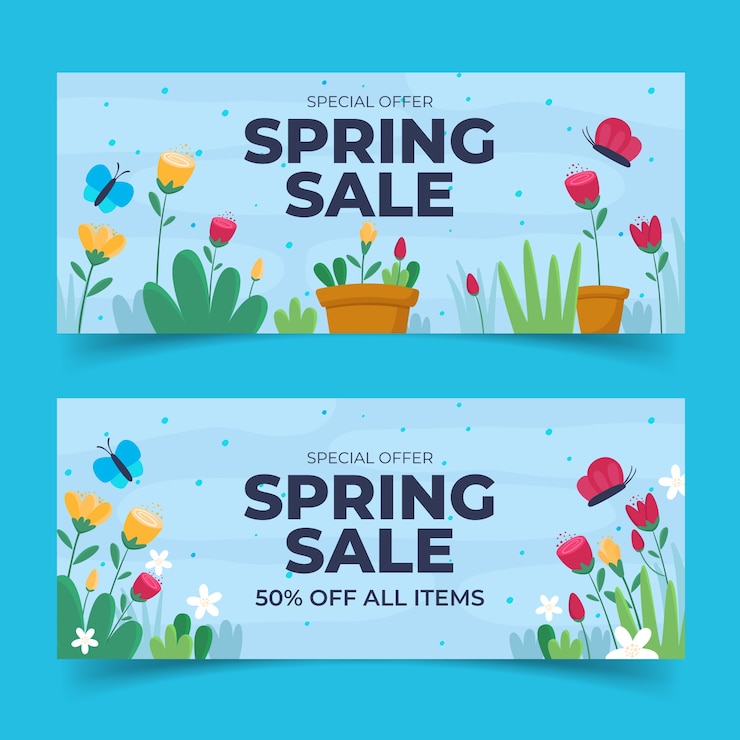Free Vector flat design spring sale banners