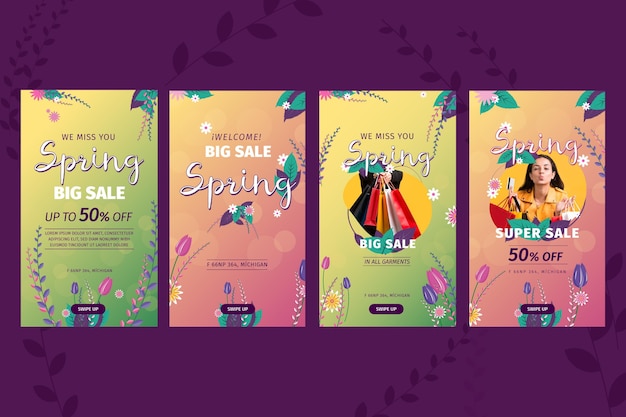 Free vector flat design spring sale instagram stories