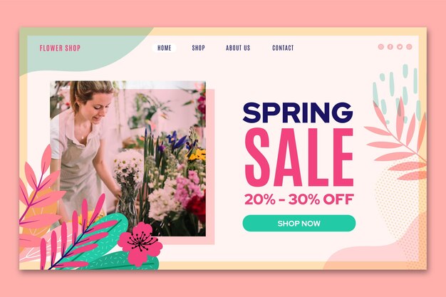 Flat design spring sale landing page