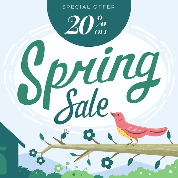 Flat design spring sale special offer banner