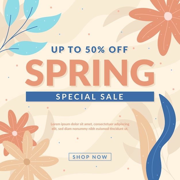 Free vector flat design spring sale with discount