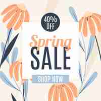 Free vector flat design spring sale with pastel-coloured flowers