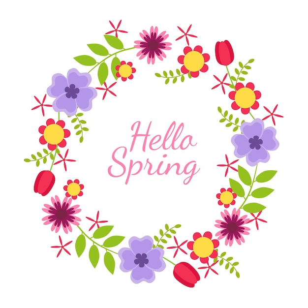 Free vector flat design spring theme with floral frame