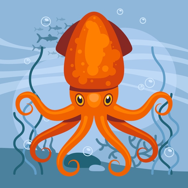 Vettore gratuito illustrazione di calamari design piatto