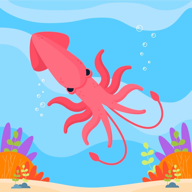 Free vector flat design squid illustration