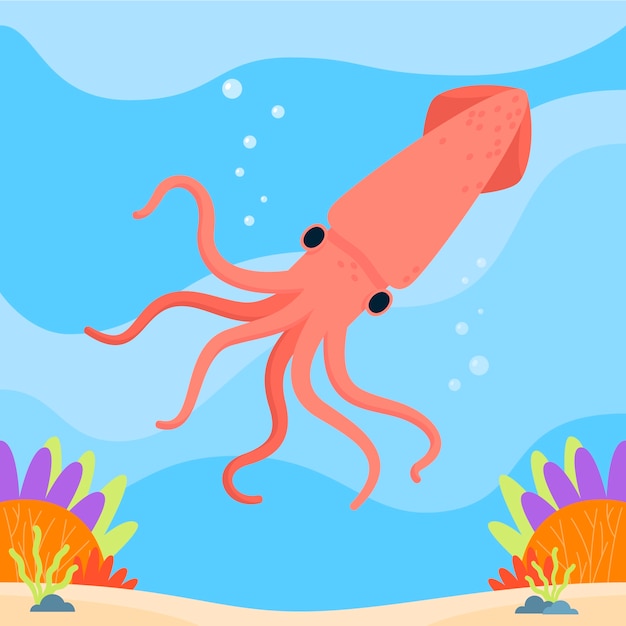 Free vector flat design squid illustration