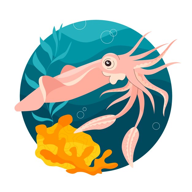 Flat design squid illustration
