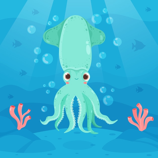 Vettore gratuito illustrazione di calamari design piatto