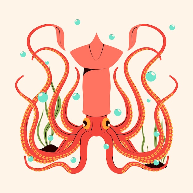 Flat design squid illustration