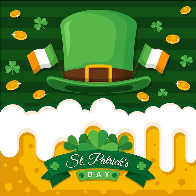 Flat design st. patrick's day coins and beer