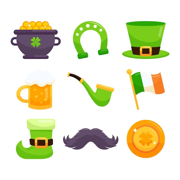 Free vector flat design st. patrick's day elements arrangement