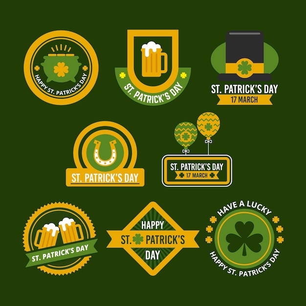 Free vector flat design st. patrick's day labels collection