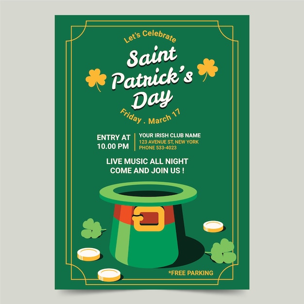 Free vector flat design st. patrick's day poster template