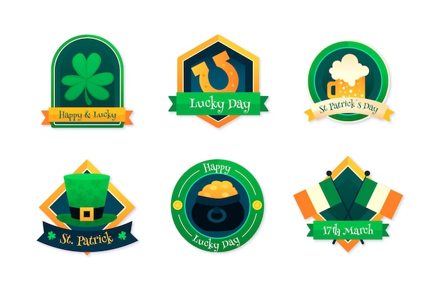 Vettore gratuito collezione di badge design piatto giorno di san patrizio