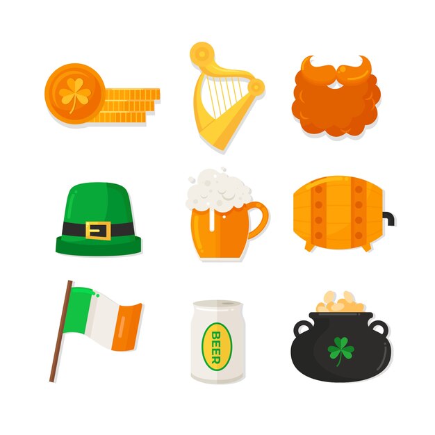 Flat design st. patricks day element collection concept