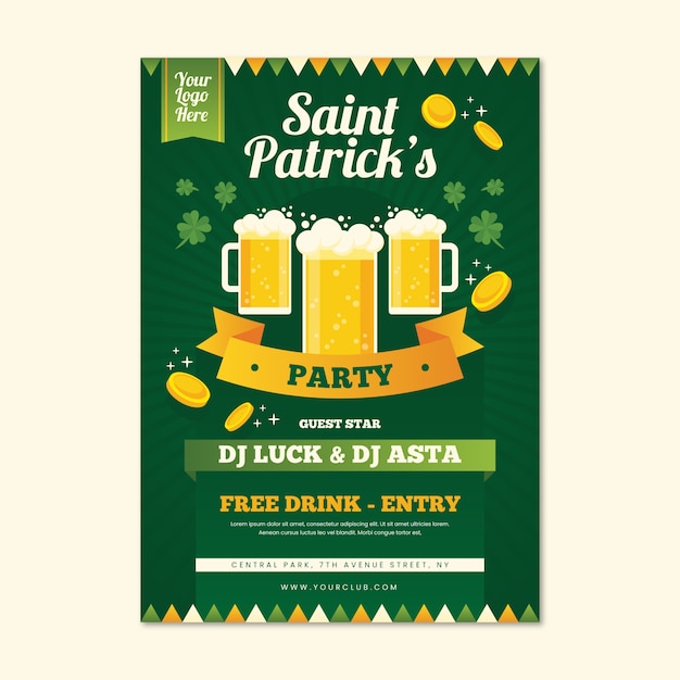 Flat design st. patricks day flyer template theme