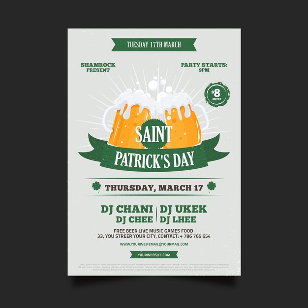Flat design st. patricks day flyer template