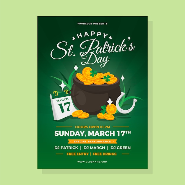 Free vector flat design st patricks day poster template