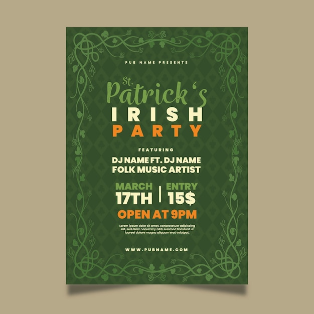 Flat design st patricks day poster template