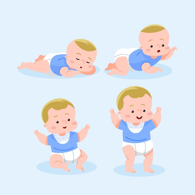 Free vector flat design stages of a baby boy set