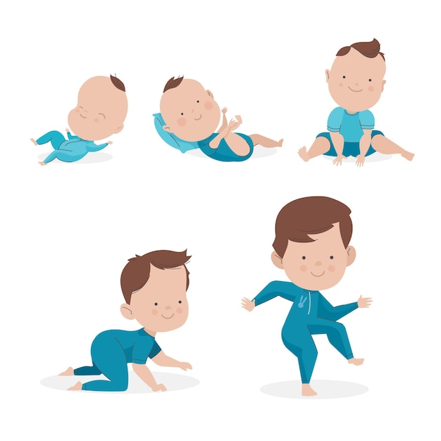 Flat design stages of a baby boy set