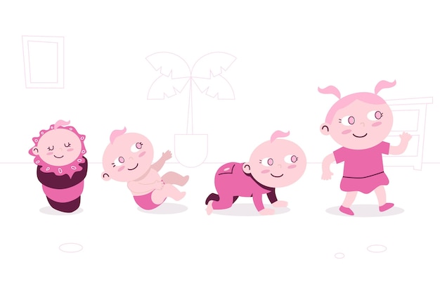 Free vector flat design stages of a baby girl pack