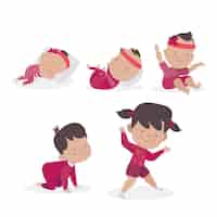 Free vector flat design stages of a baby girl pack