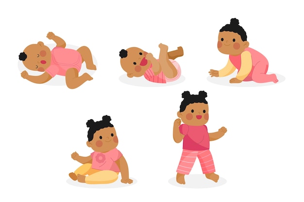 Free vector flat design stages of a baby girl set