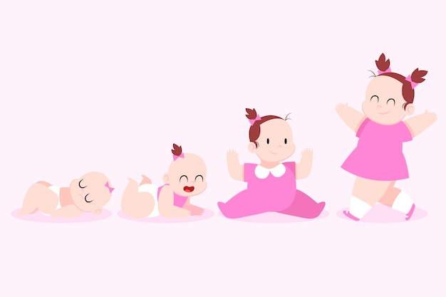 Flat design stages of a baby girl