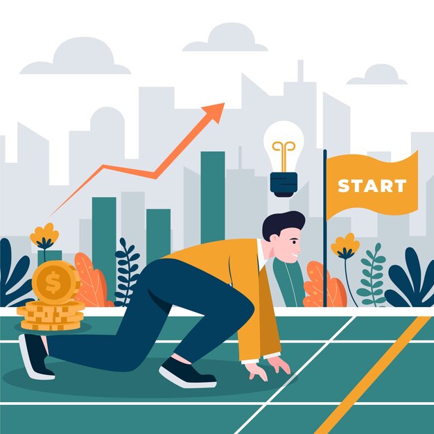 평면 디자인 시작 라인 비즈니스 그림