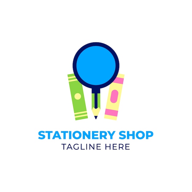 Шаблон логотипа магазина канцелярских товаров в плоском дизайне