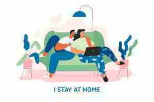 Free vector flat design stay at home concept