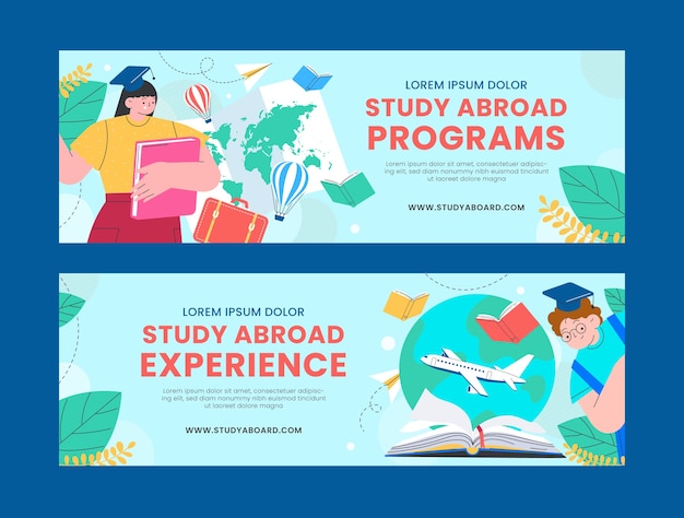 Flat design study abroad horizontal banner
