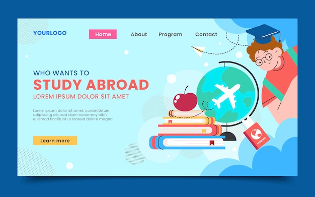 Free vector flat design study abroad landing page