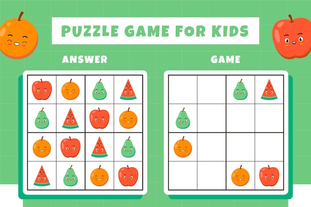 Vettore gratuito gioco di sudoku dal design piatto per bambini