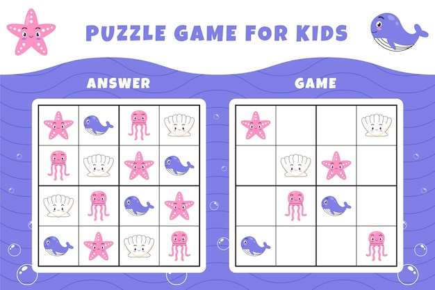 Vettore gratuito gioco di sudoku dal design piatto per bambini