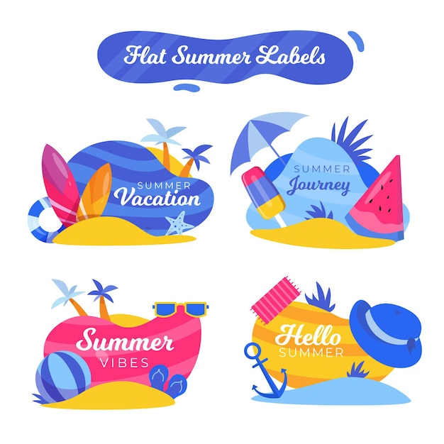 Free vector flat design summer badges collection