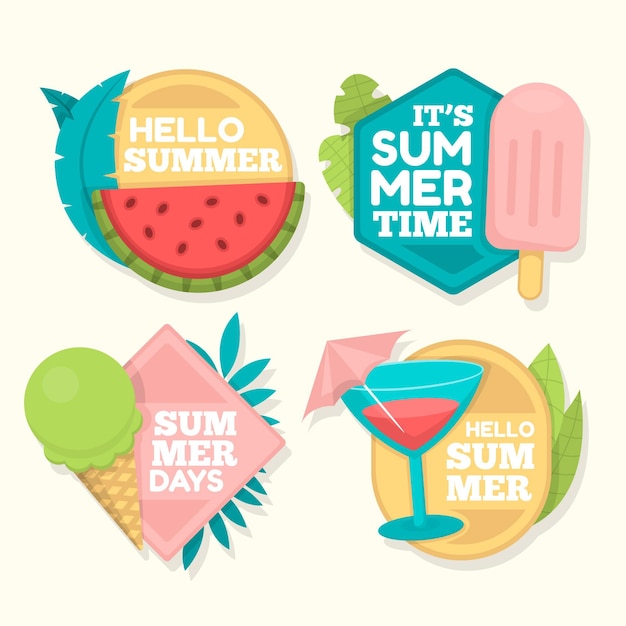 Free vector flat design summer badges collection