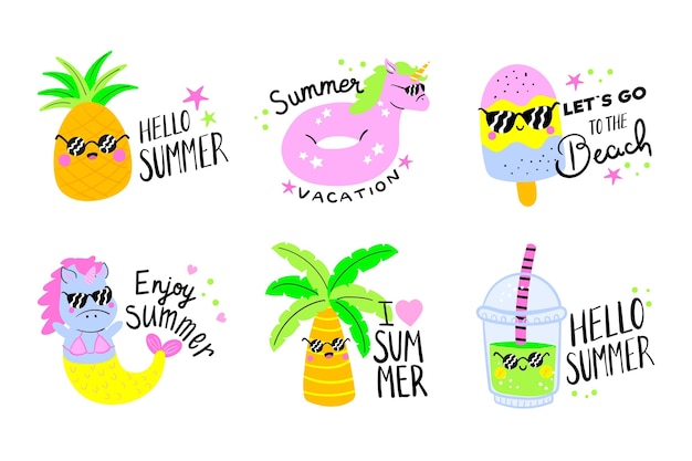 Free vector flat design summer badges